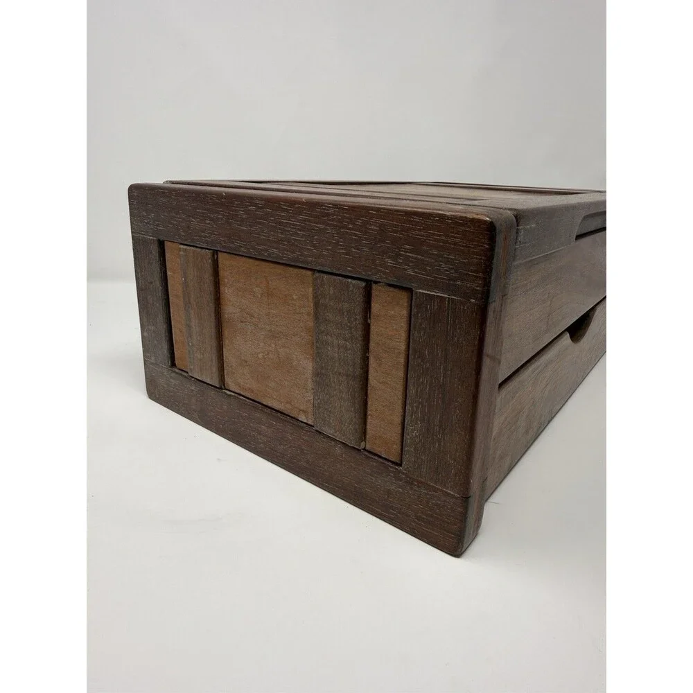Wood Rectangle Jewelry Box Orange Felt Lined Brass Hinges Holds 25+ Pieces